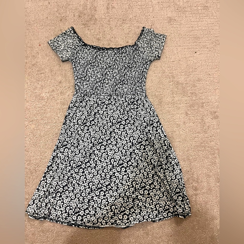 black and white floral printed mini off the shoulder dress